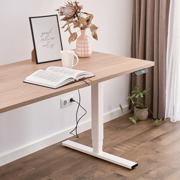 Melamin Tischplatte Buche mit weißem Seckom Gestell