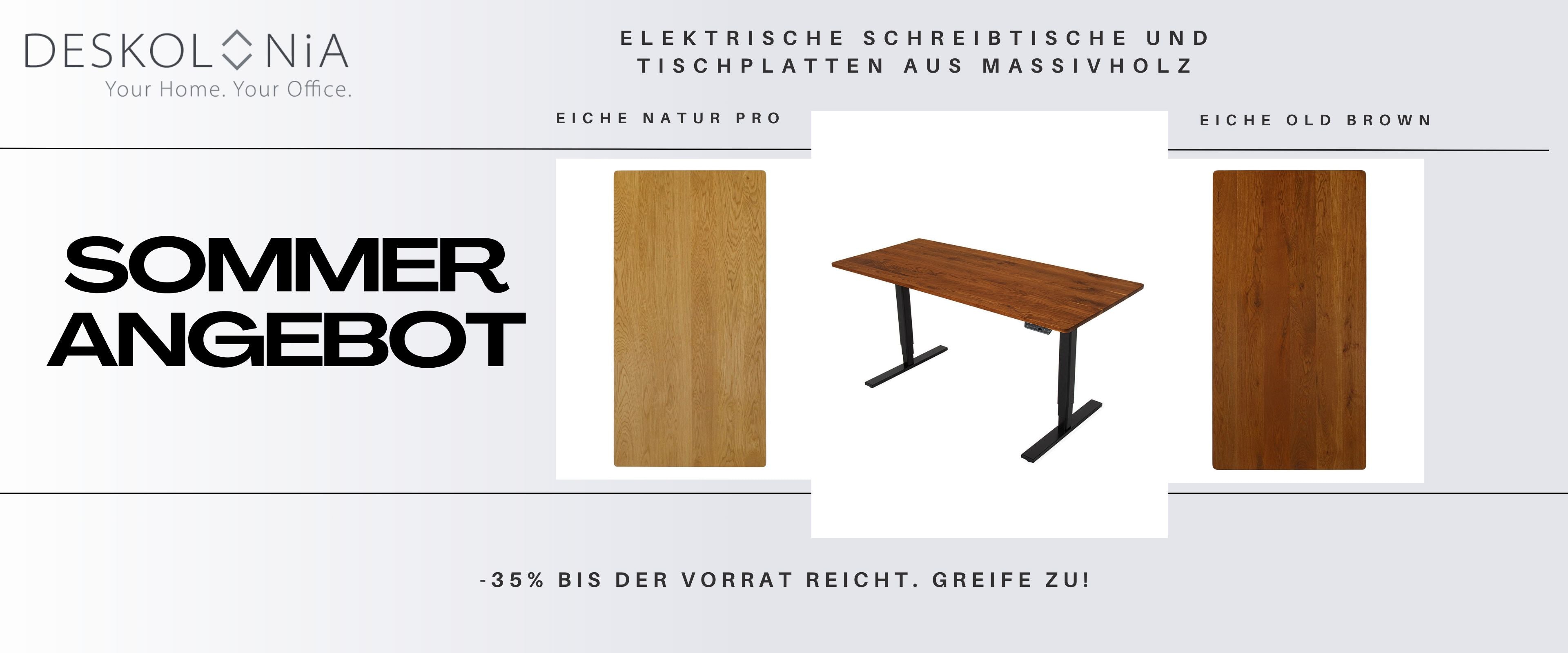 Deskolonia Sale im Sommer EIchentischplatten und höhenverstellbare Tische mit bis zu 35% Rabatt