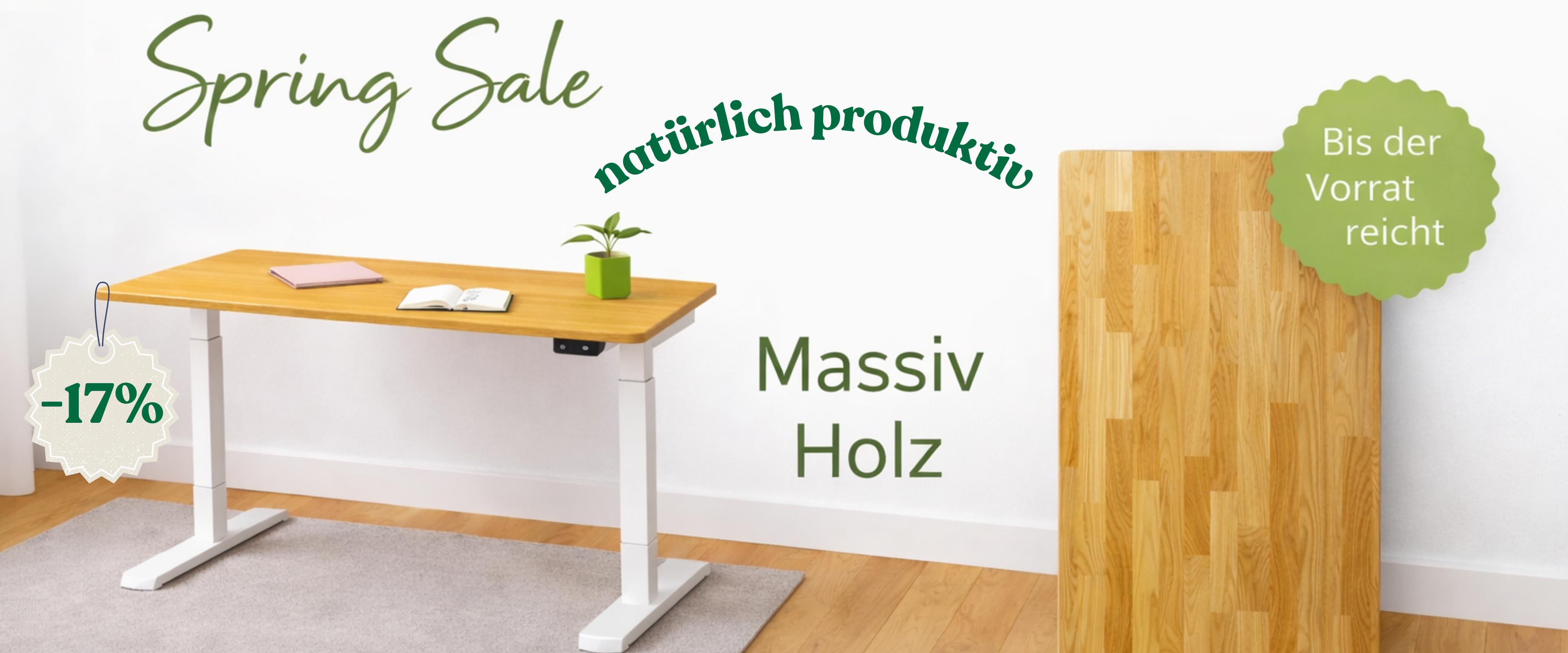 Sales Banner für Frühling 2026 mit 17% Rabatt für Sets und bis zu 30% Rabatt auf Tischplatten, Desktop Version
