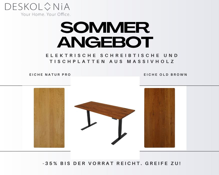Deskolonia Sale im Sommer EIchentischplatten und höhenverstellbare Tische mit bis zu 35% Rabatt, mobile Ausgabe