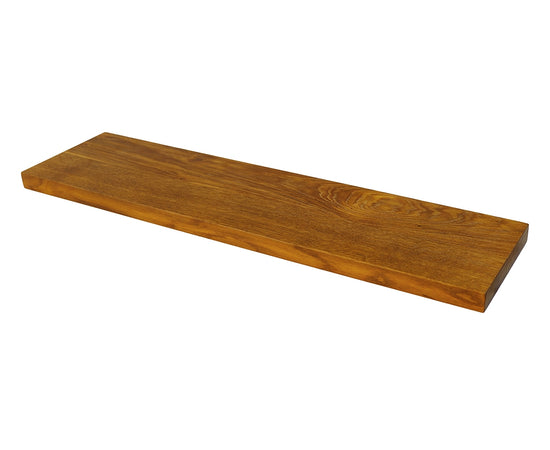 Schwebendes Wandregal aus geöltem Eichenholz im Farbton Old Brown mit verdeckter Wandhalterung im minimalistischen Design.